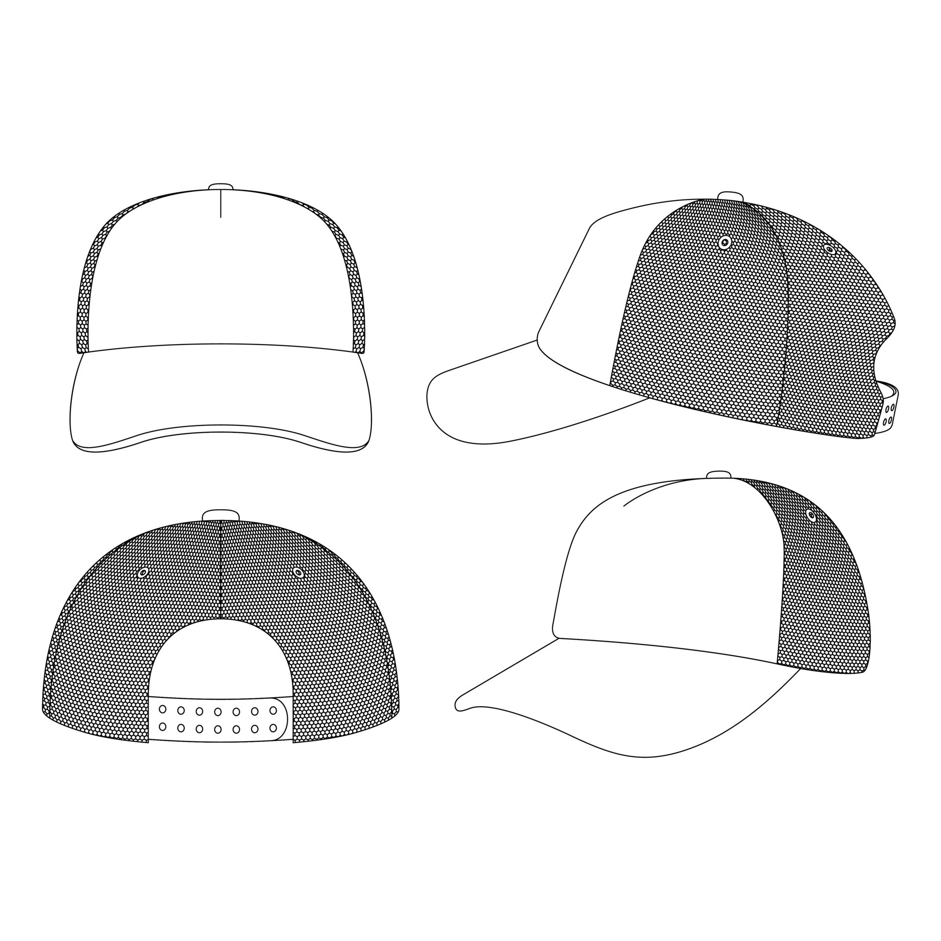 Template trucker cap vector illustration flat sketch design outline Template trucker cap vector illustration flat sketch design outline