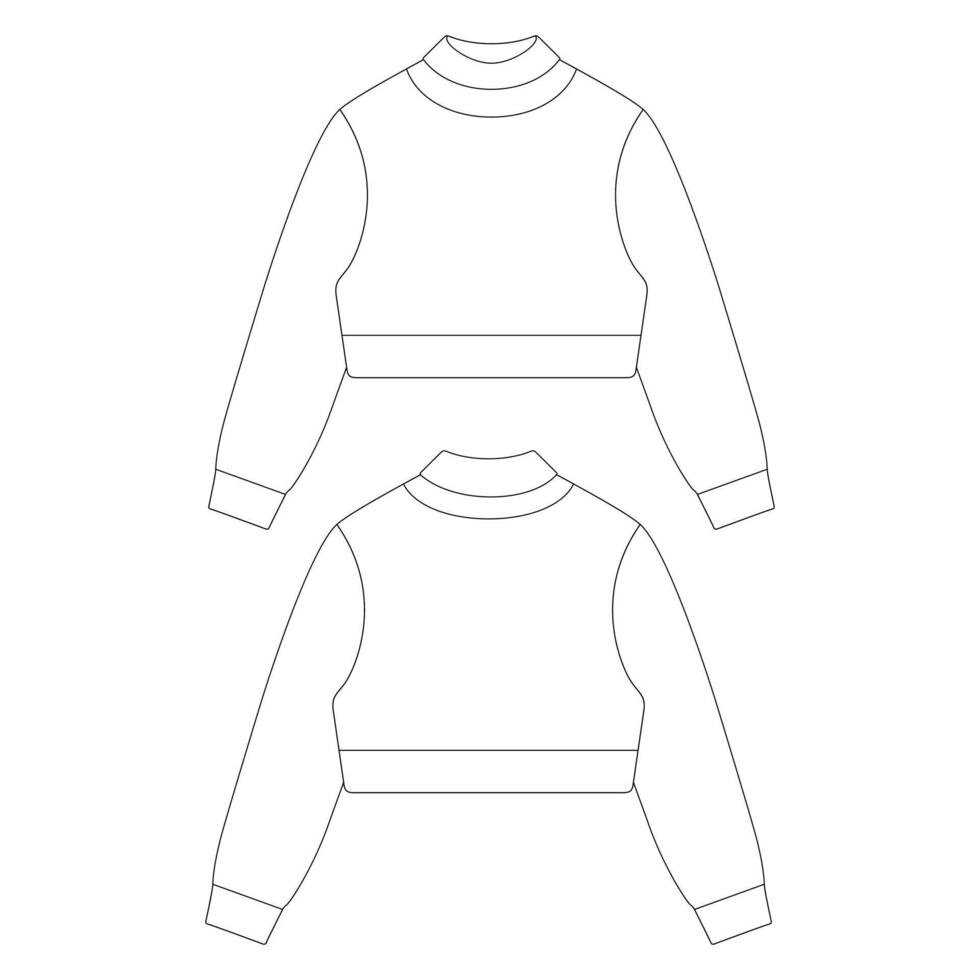 Template cropped turtleneck sweater vector illustration flat sketch design outline