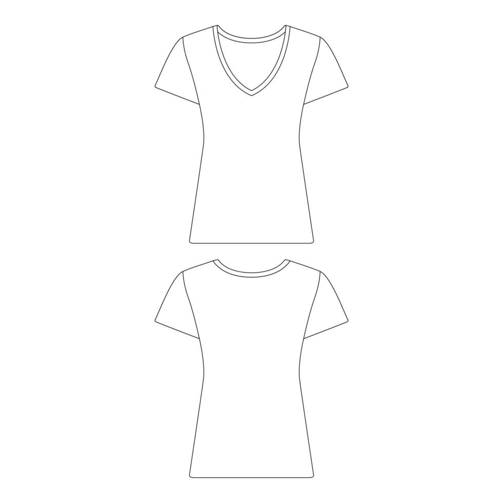 plantilla slim fit v-cuello camiseta mujer vector ilustración boceto plano esquema de diseño