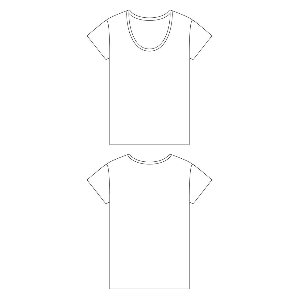 plantilla holgada camiseta mujer vector ilustración boceto plano esquema de diseño