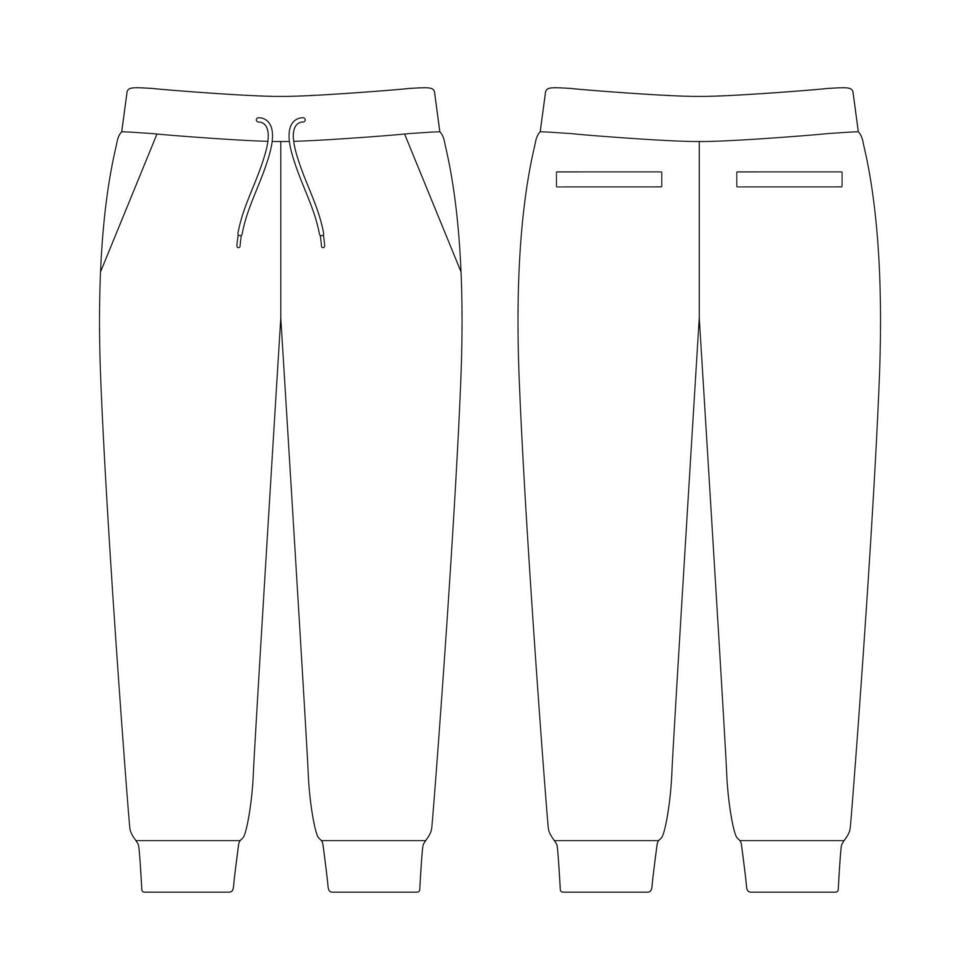 Template jogger sweatpants jetted pockets vector illustration flat sketch design outline
