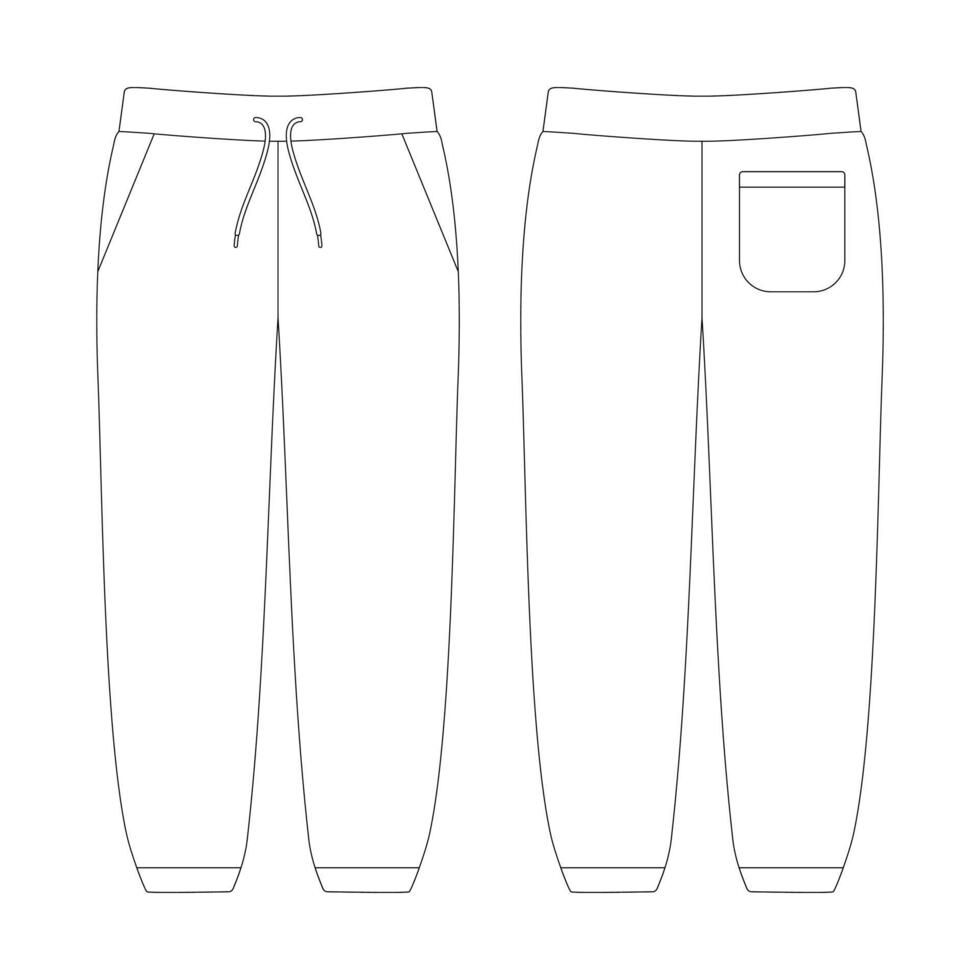 plantilla pantalones de chándal ilustración vectorial esquema de diseño de croquis plano vector