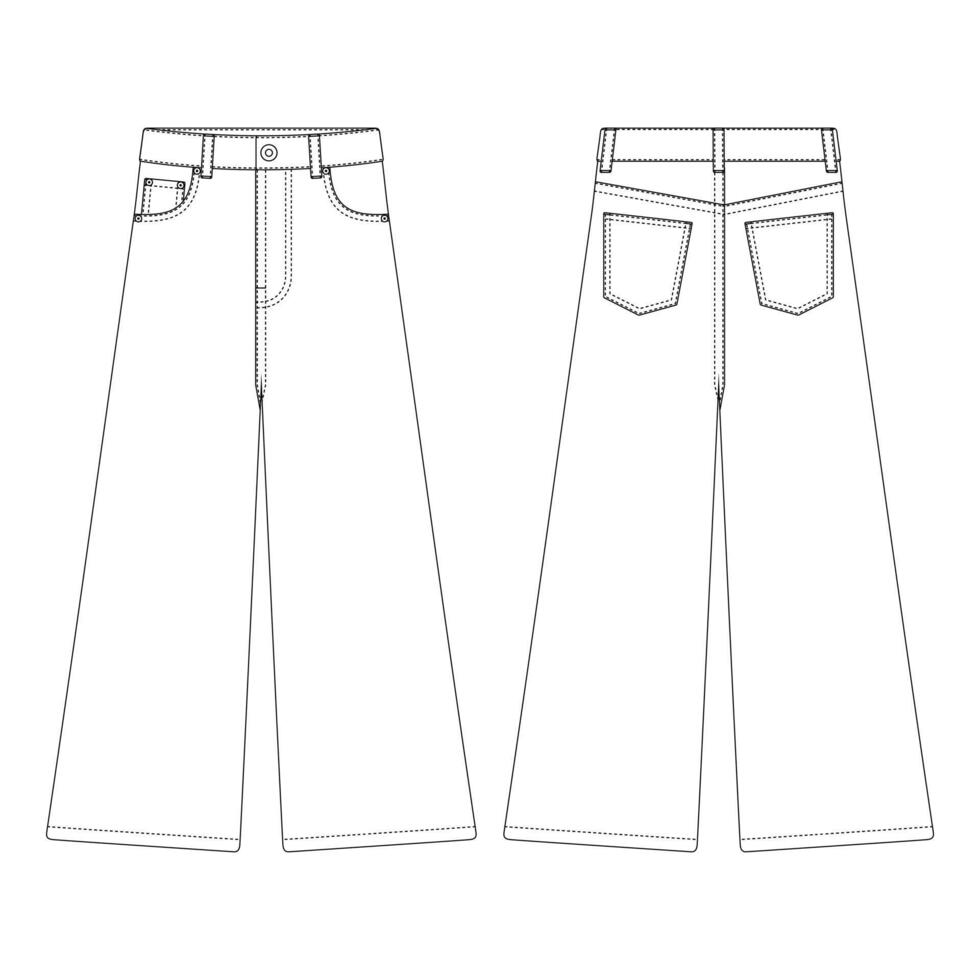 Template high waist straight fit jeans vector illustration flat design outline clothing