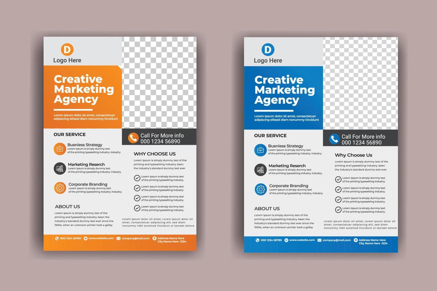 Two business brochure flyer design layout template A4, Template vector design for Magazine, Poster, Corporate Presentation, Portfolio, Flyer infographic, layout modern in orange blue