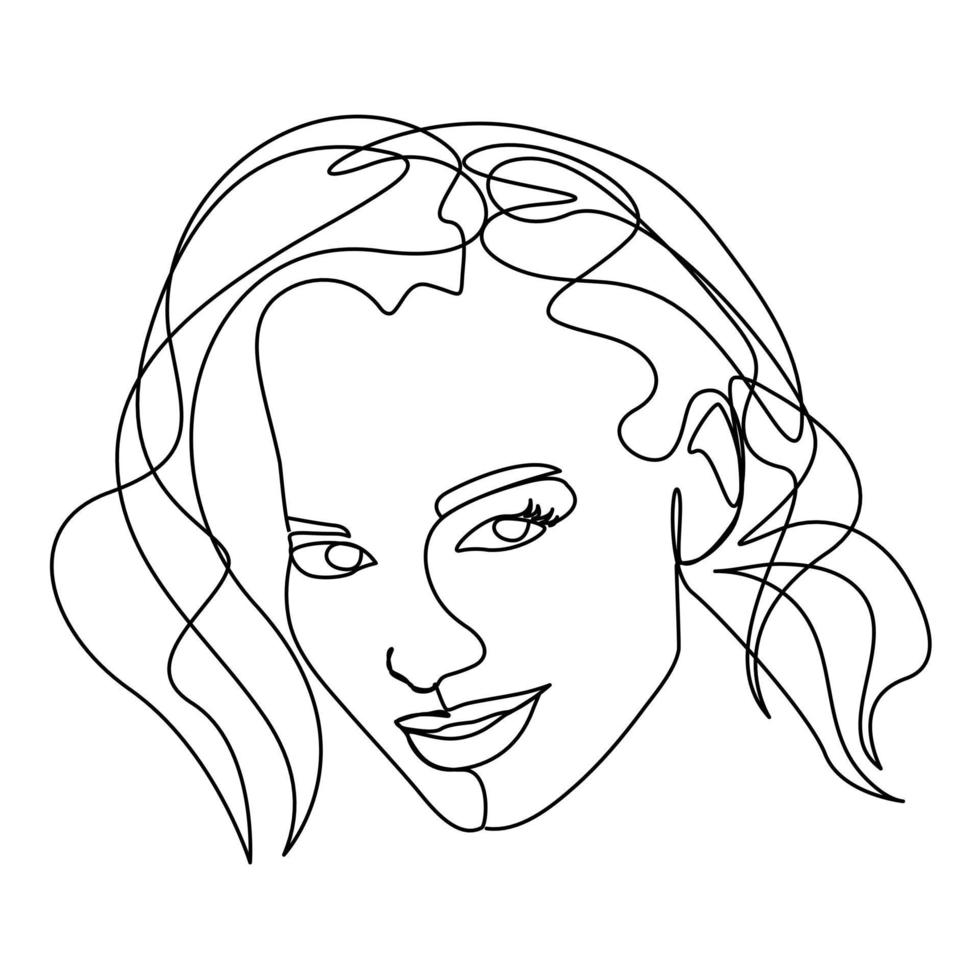 hermosa modelo de línea continua con cabello corto, moda, maquillaje y maquillaje. vector