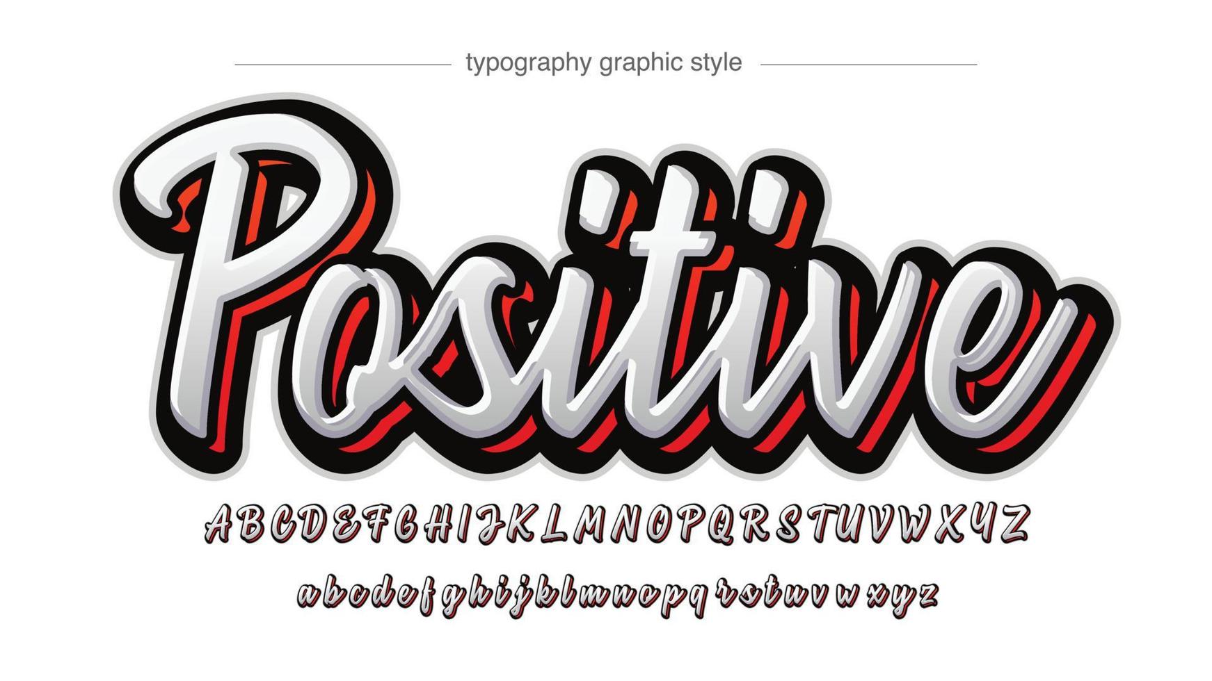 white and red 3d cursive calligraphy font vector