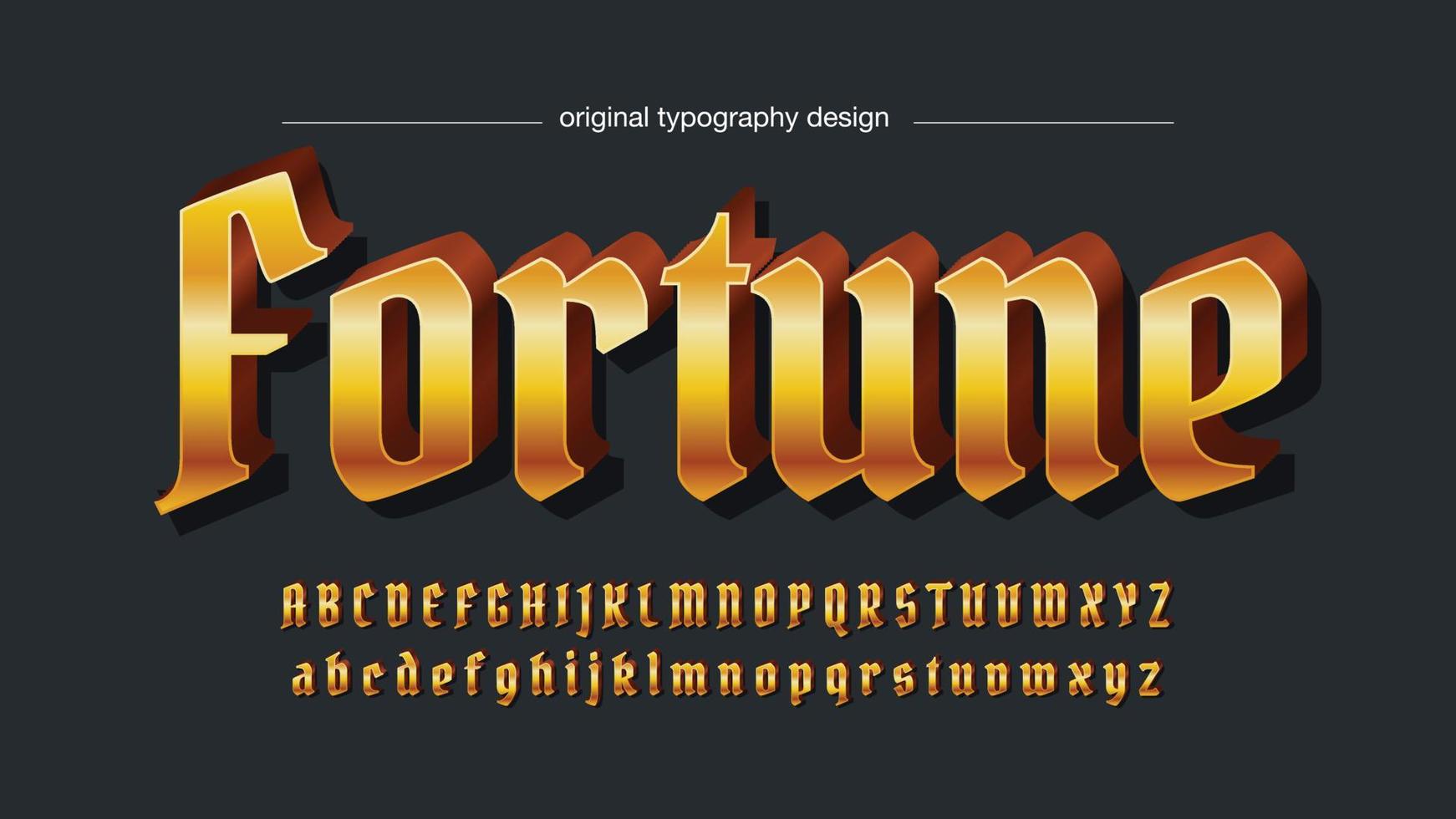 golden 3d gothic script artistic font vector