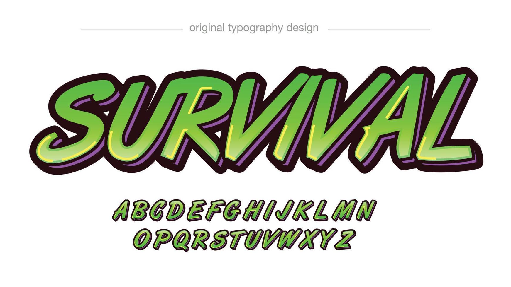 green and purple italic graffiti style typography vector