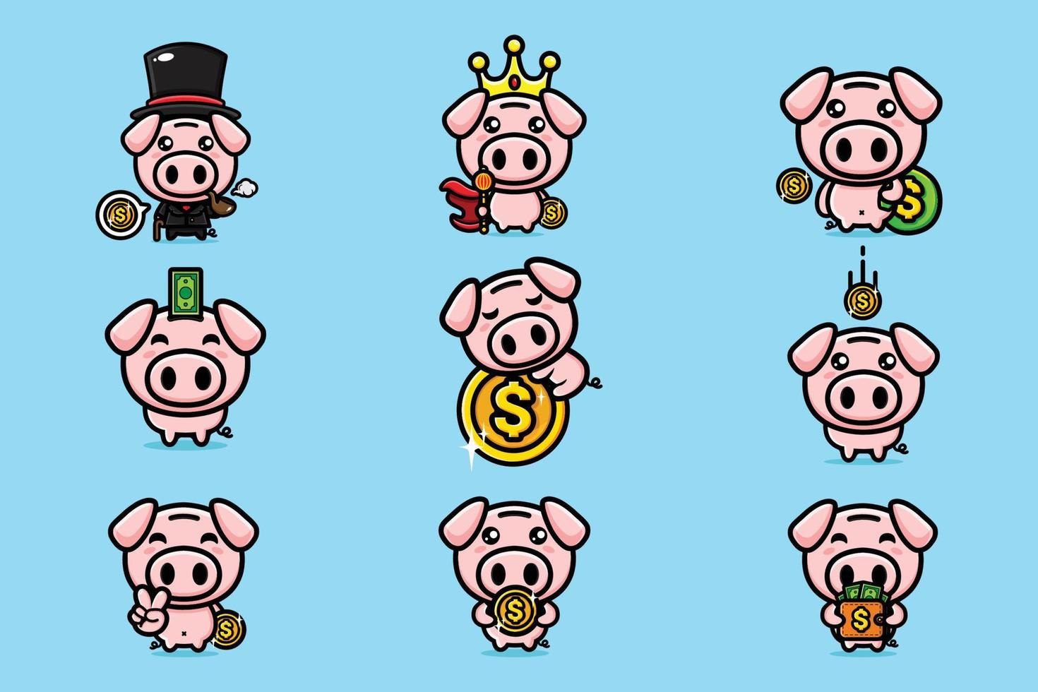 rich pig mascot character design vector