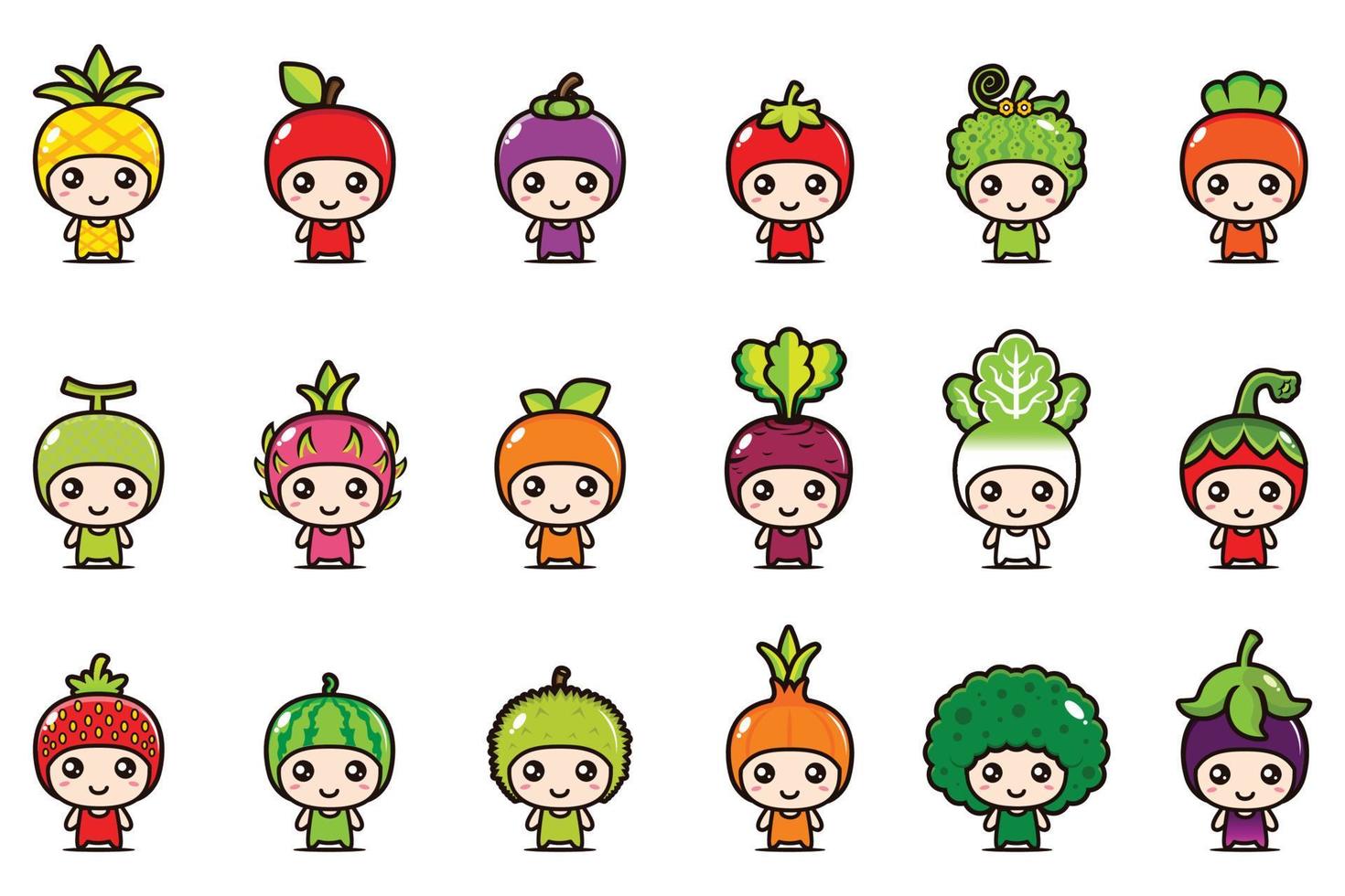 cute fruit and vegetable design vector
