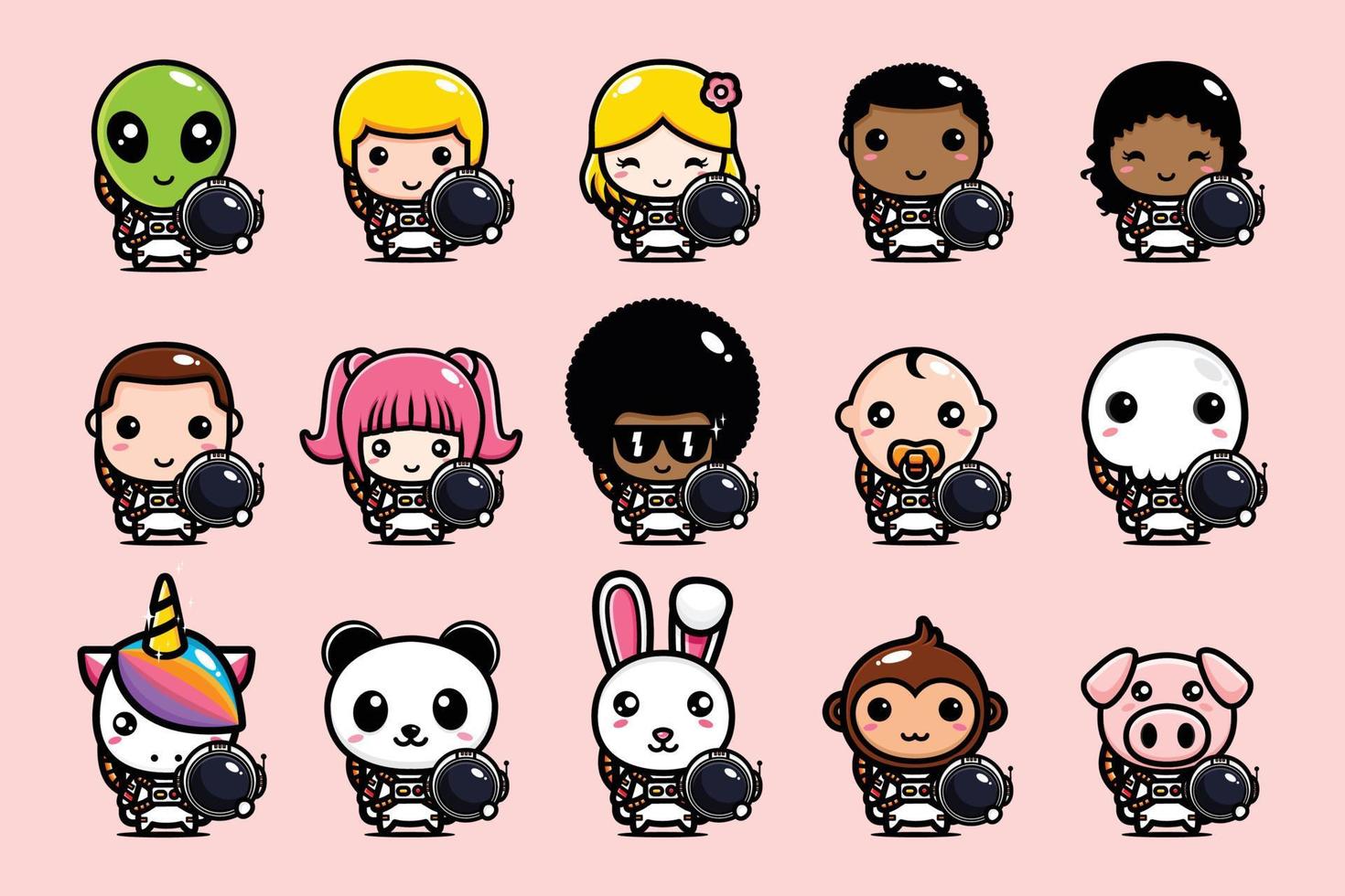Vector design of cute astronaut characters