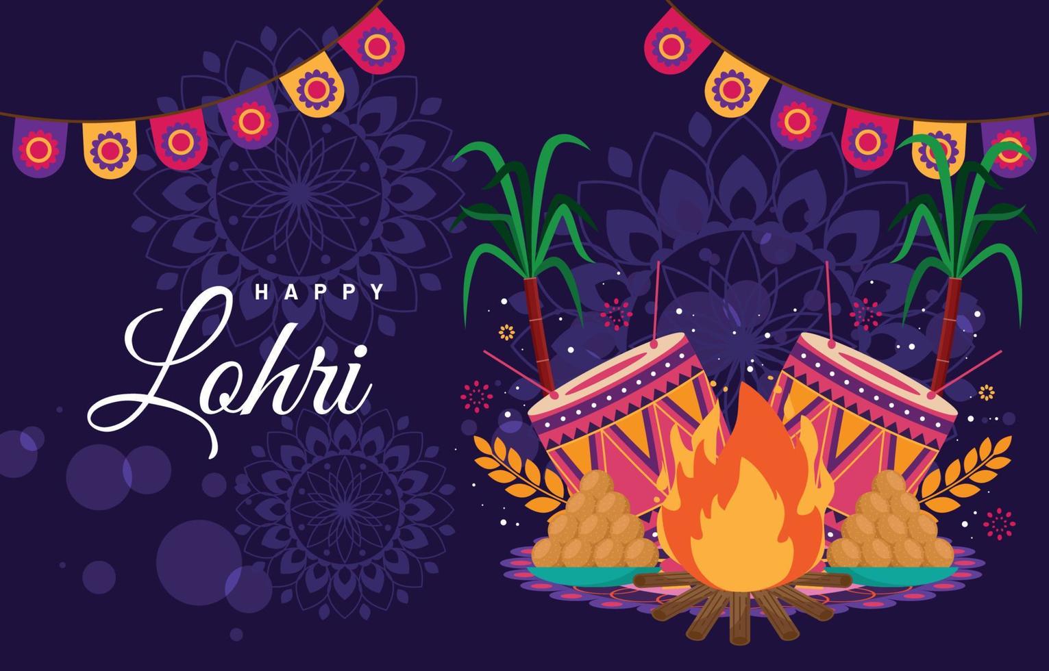 Colorful Lohri Festival Background with Flat Design Concept vector