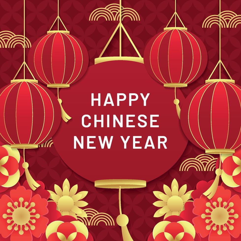 Chinese New Year Background with Lanterns and Flowers vector