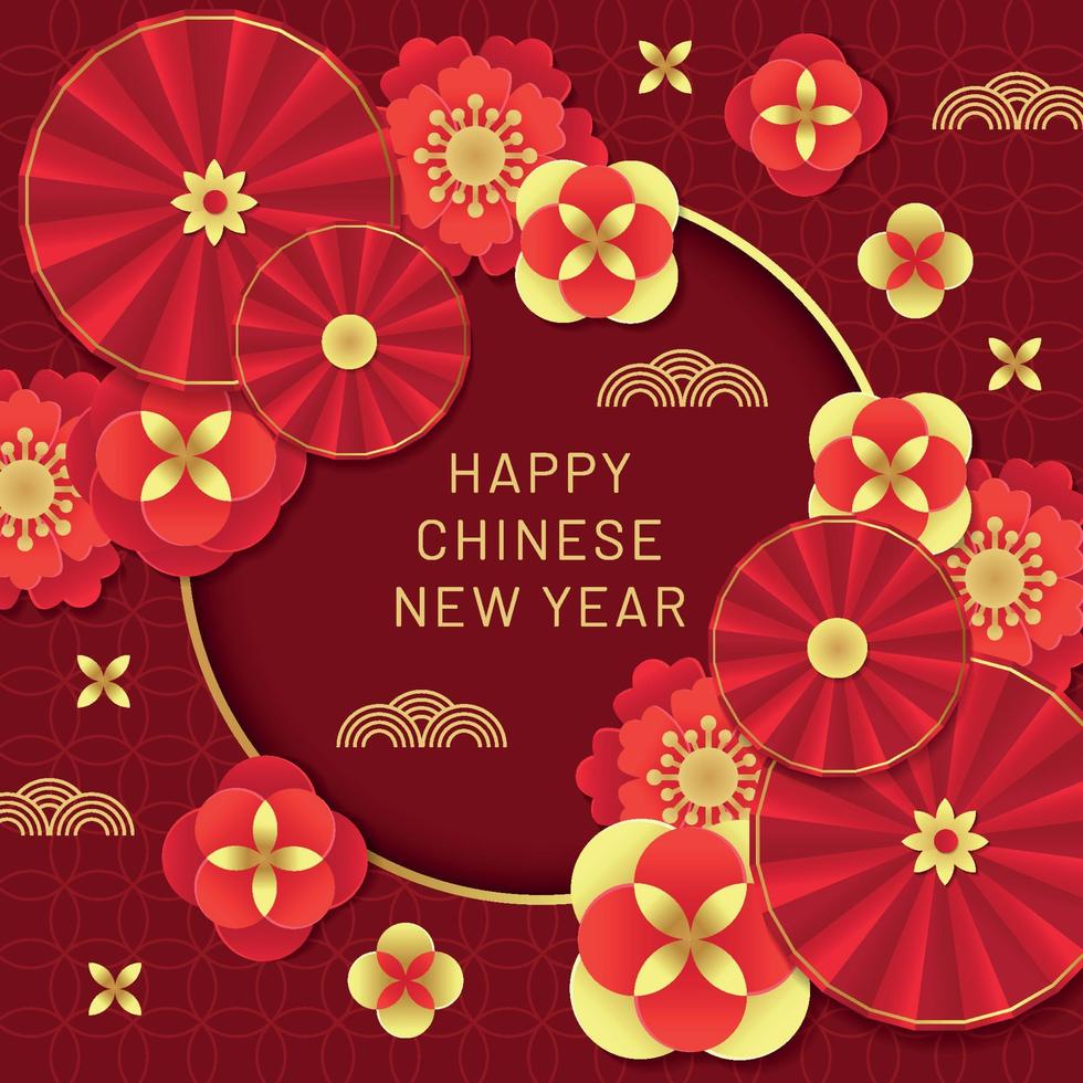 Chinese New Year Background with Fan and Oriental Decoration vector
