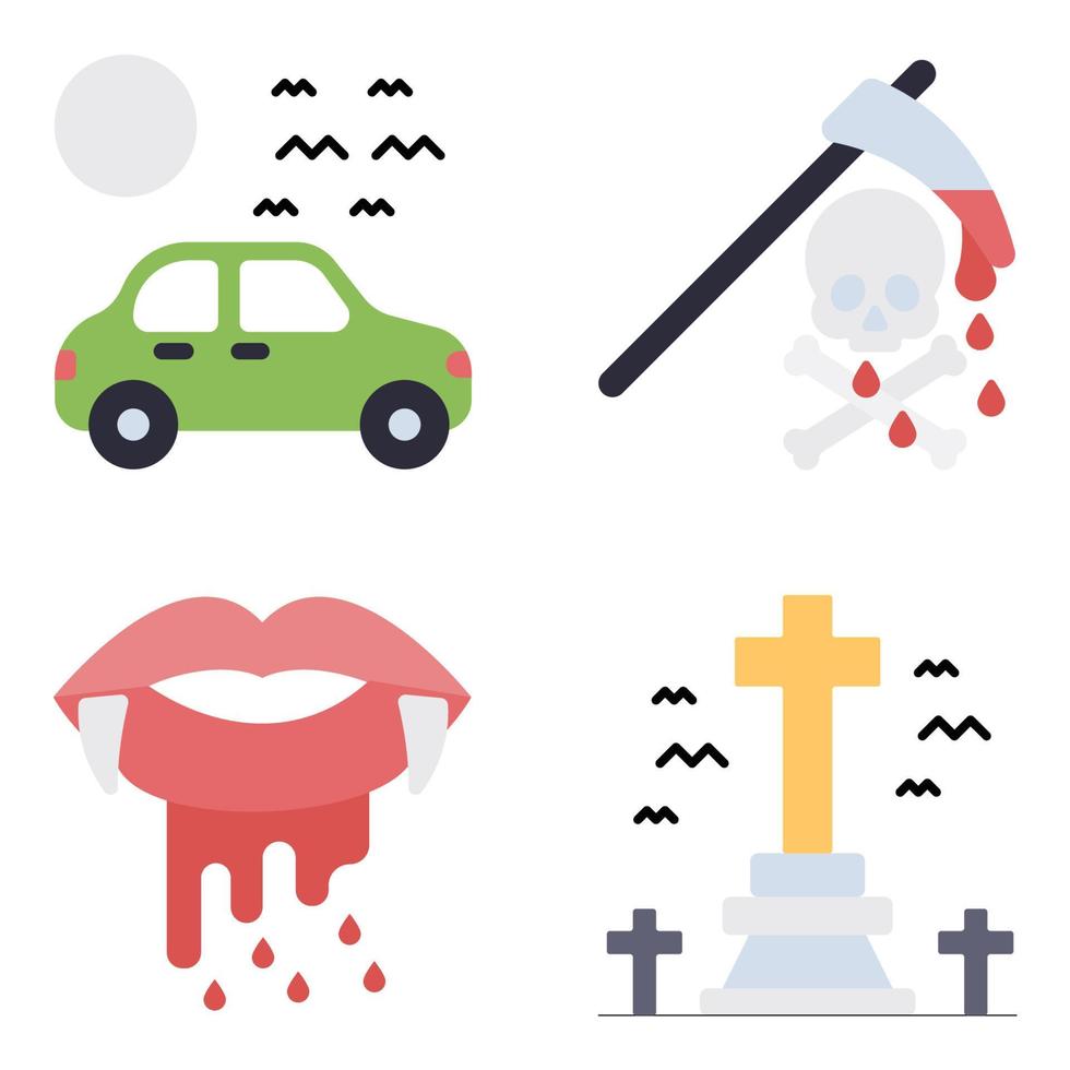 iconos planos de halloween vector