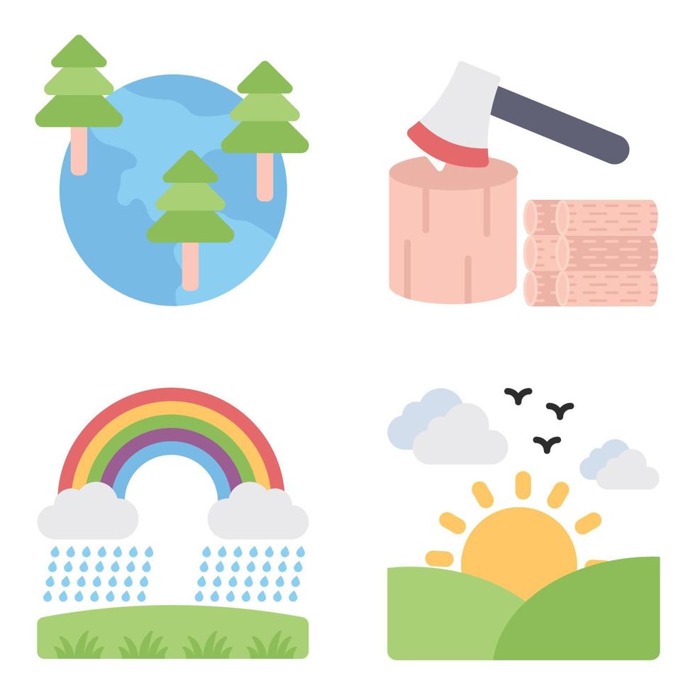 conjunto de iconos planos de naturaleza vector