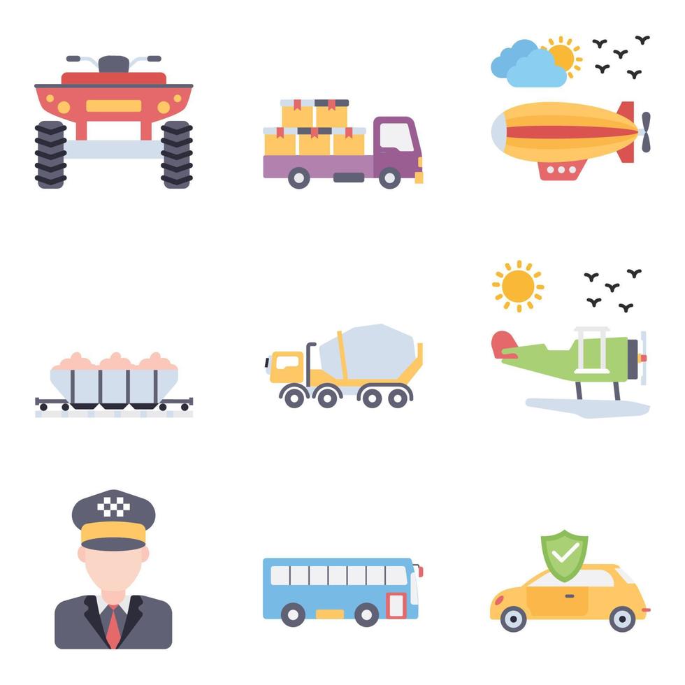 iconos planos de transporte vector