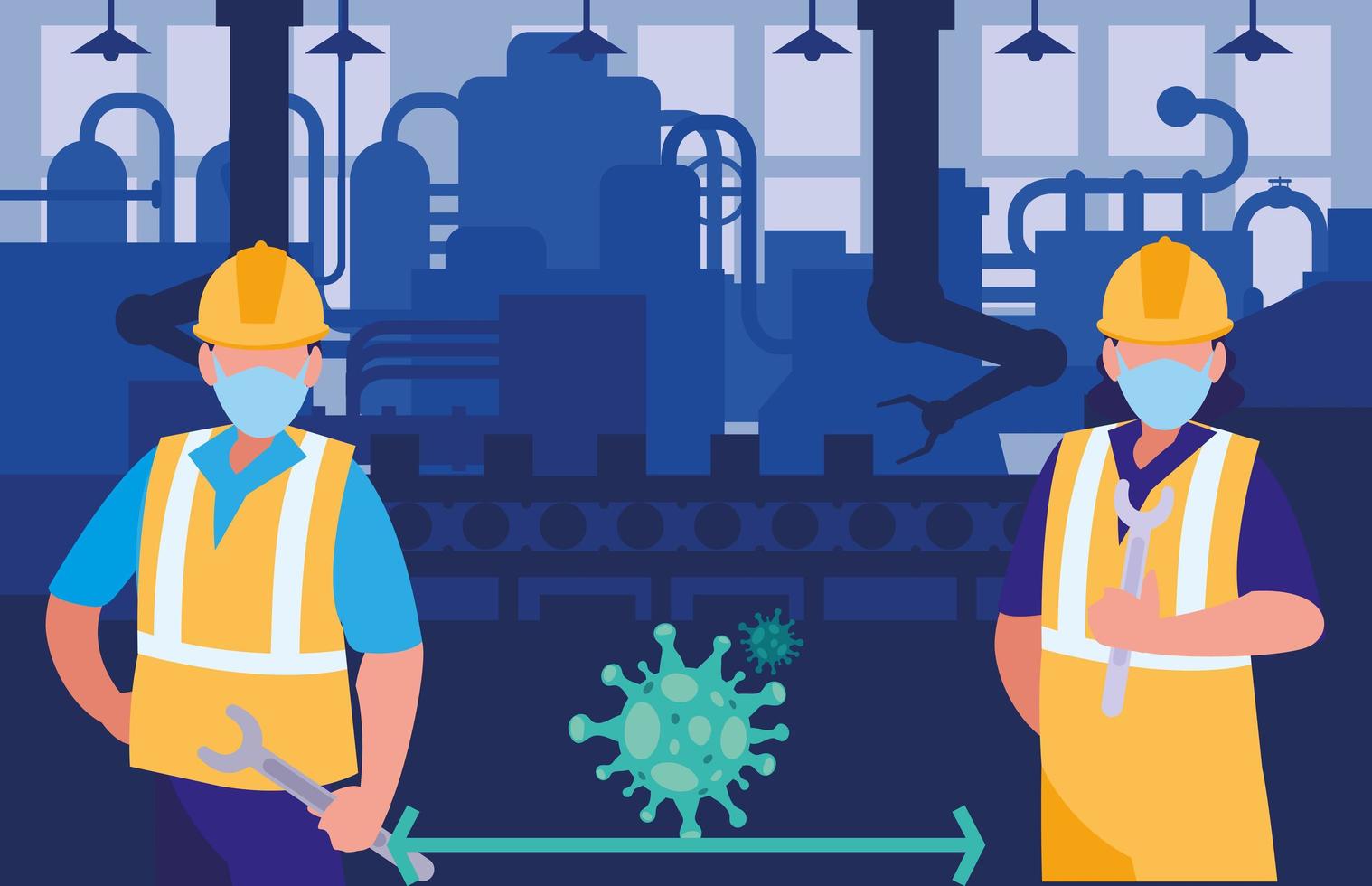 Industrial workers working with safety rules vector