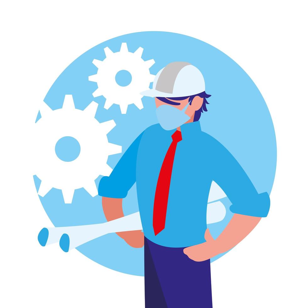 industrial worker man working with face mask vector