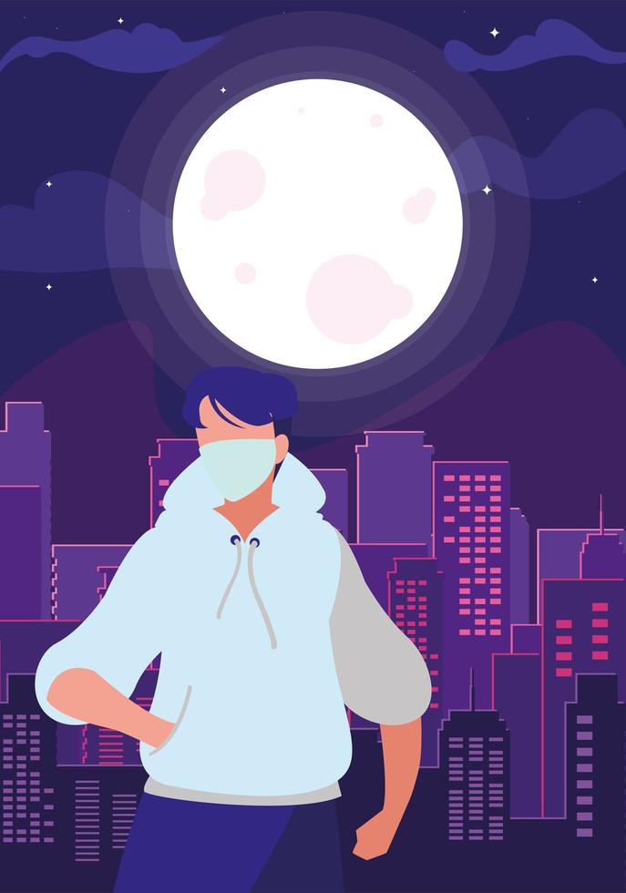 Man walking in the city wearing face mask vector