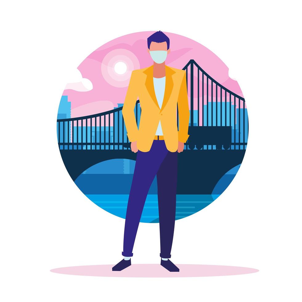 Man in the city wearing face mask vector