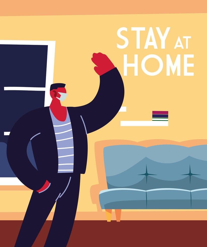 young man using face mask at home vector