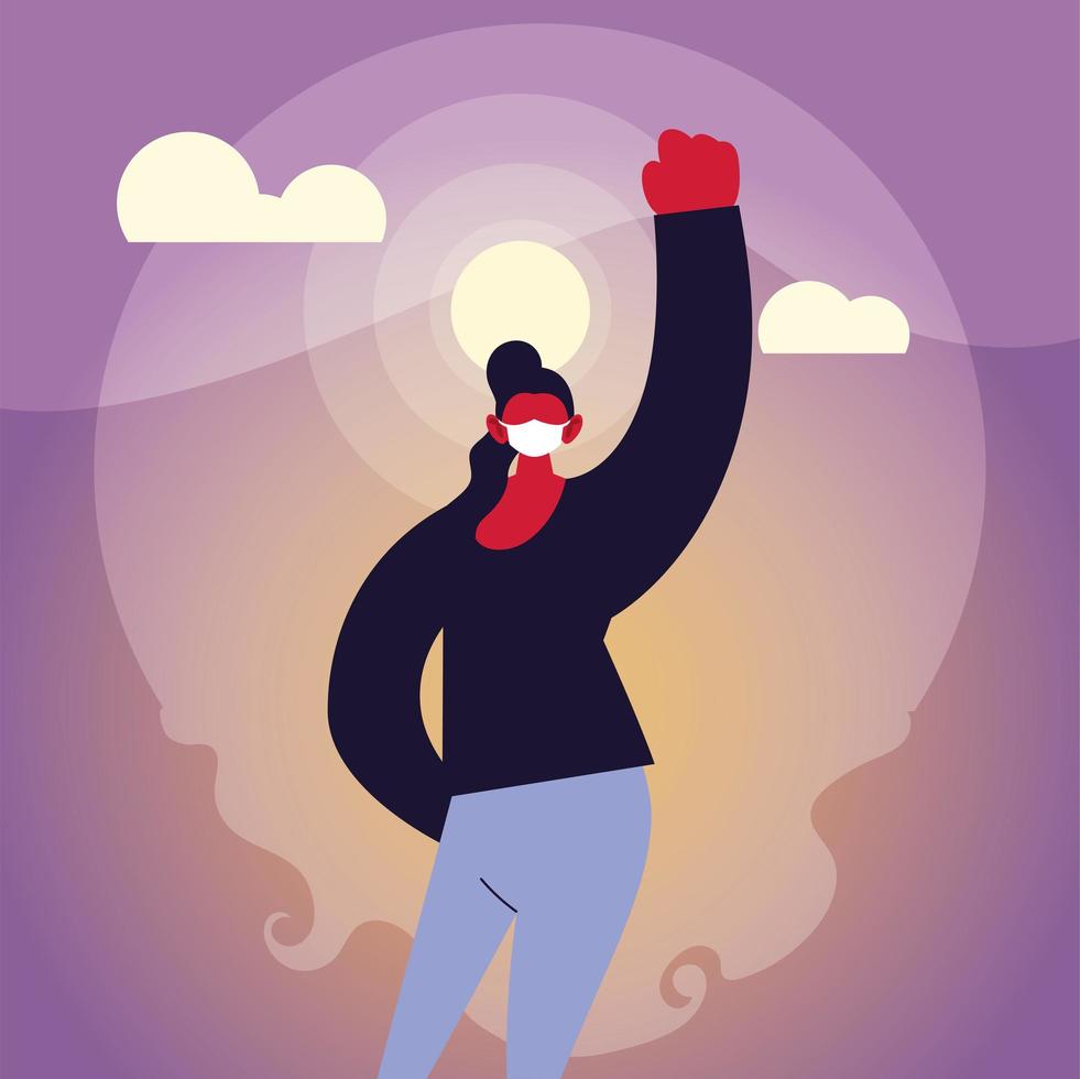 strong woman using face mask in the city vector