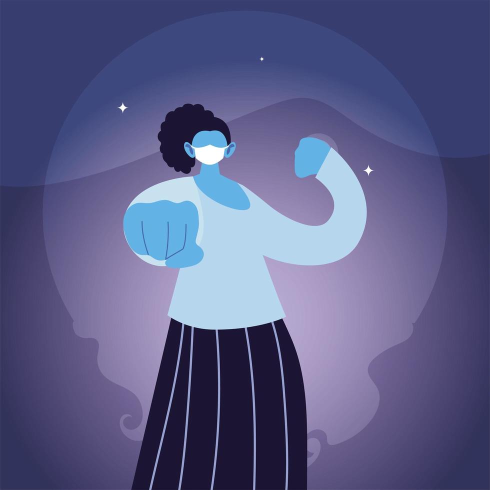 strong woman using face mask in the city vector
