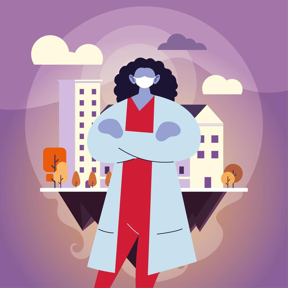 female doctor using face mask in the city vector