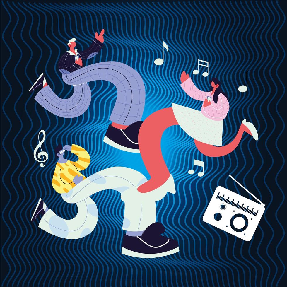 people in the disco dancing and listening music vector