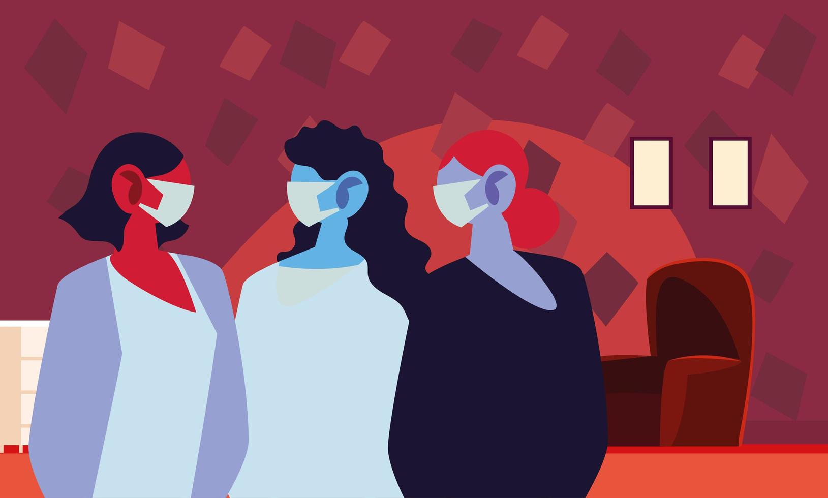young women using face masks at home vector