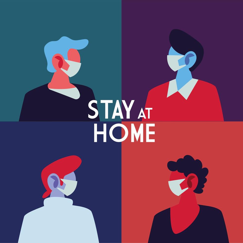 young men using face masks at home vector