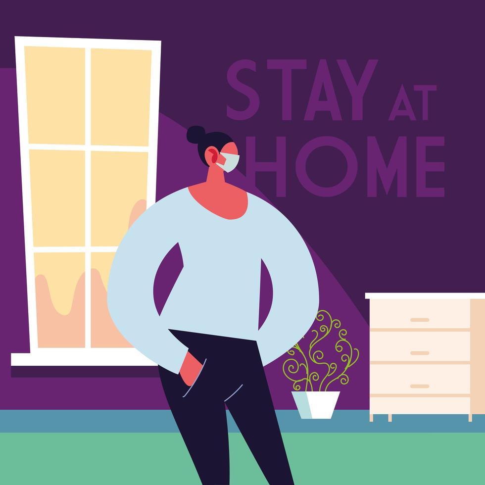 young woman using face mask at home vector