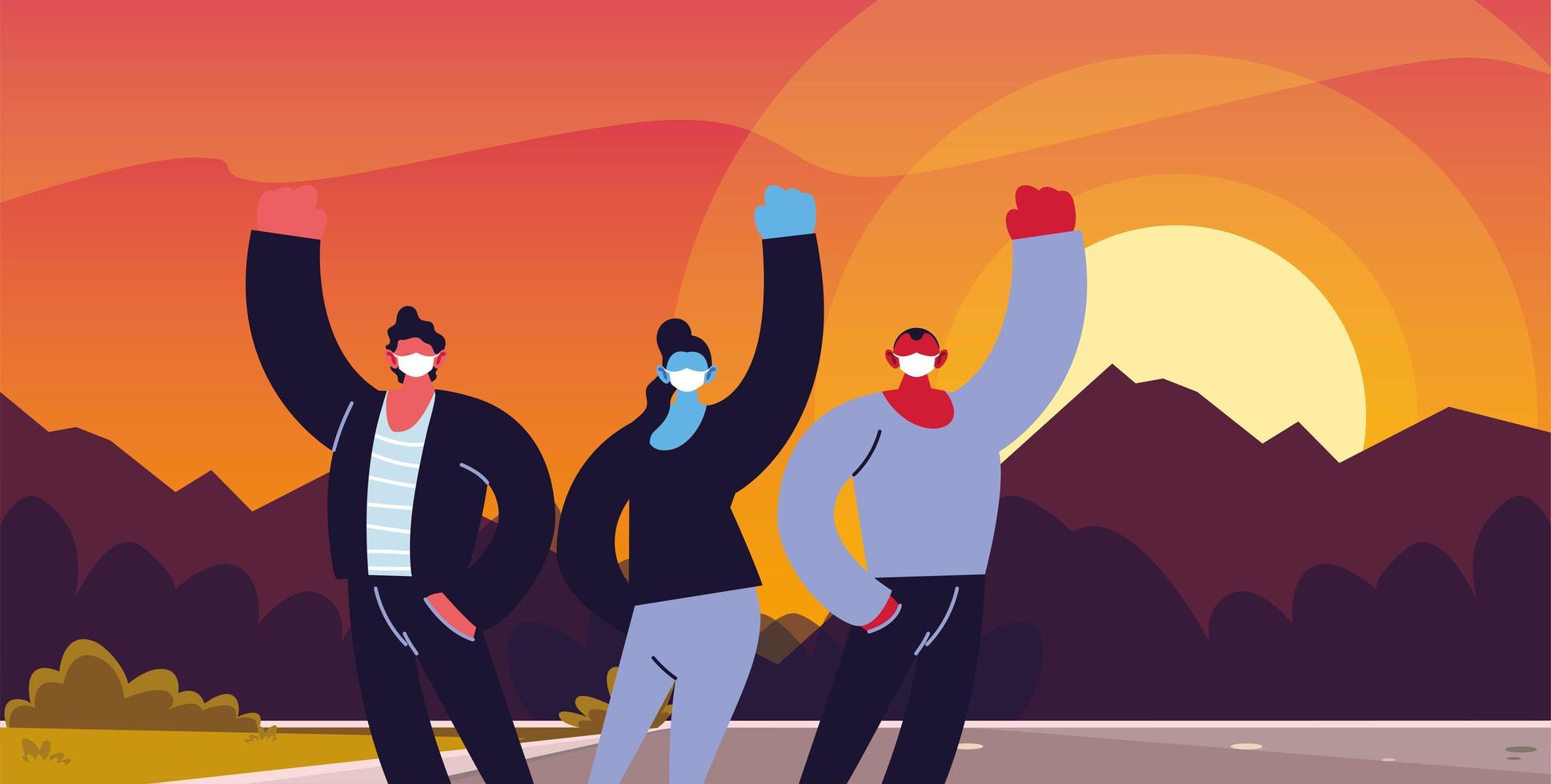 fighter people using face masks vector