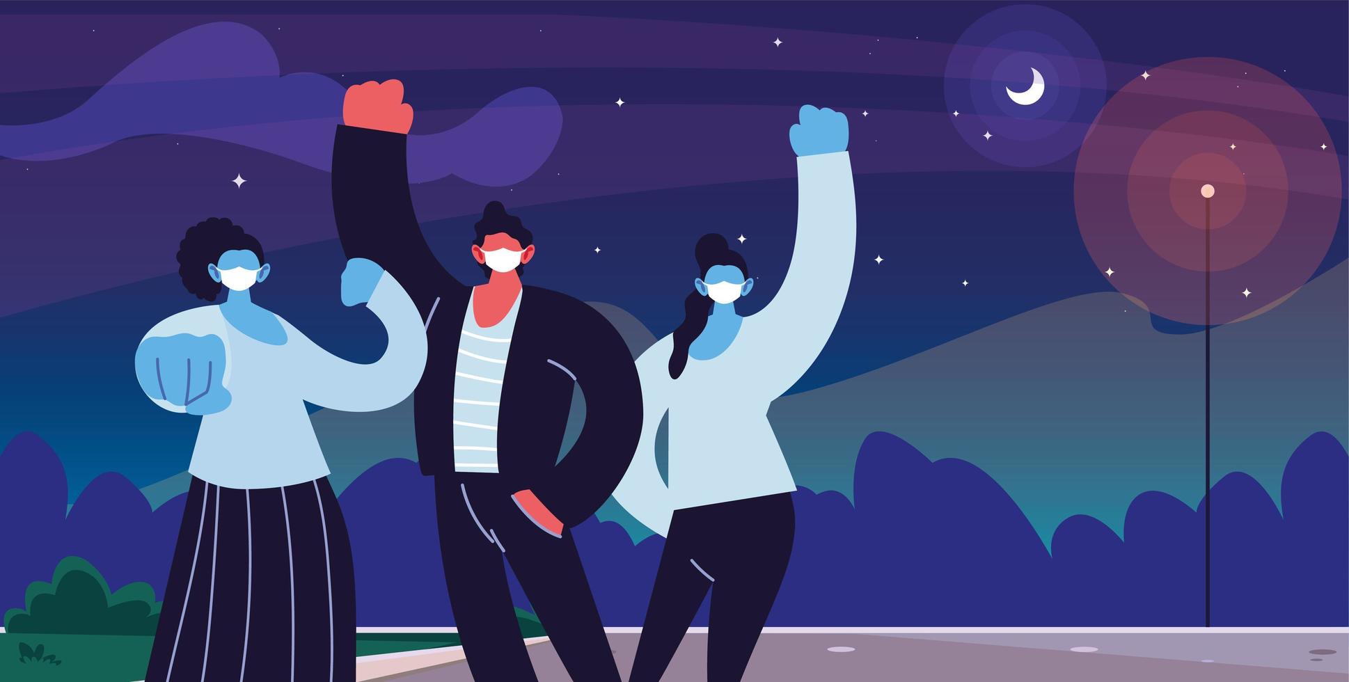 fighter people using face masks vector