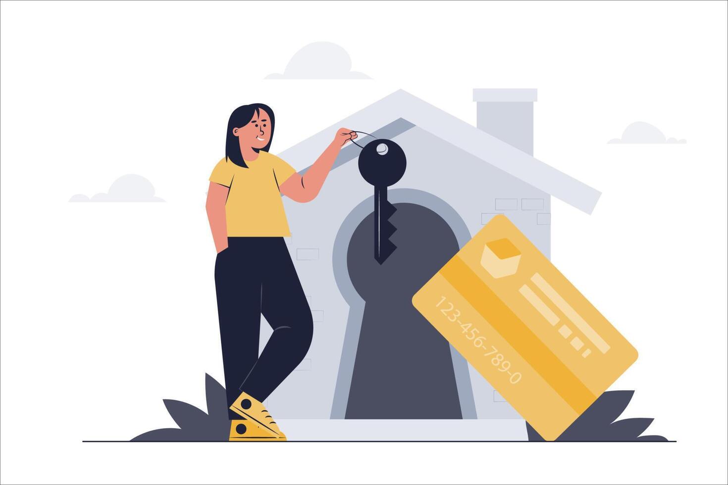 Credit card security flat illustration. Credit card and shield with lock vector