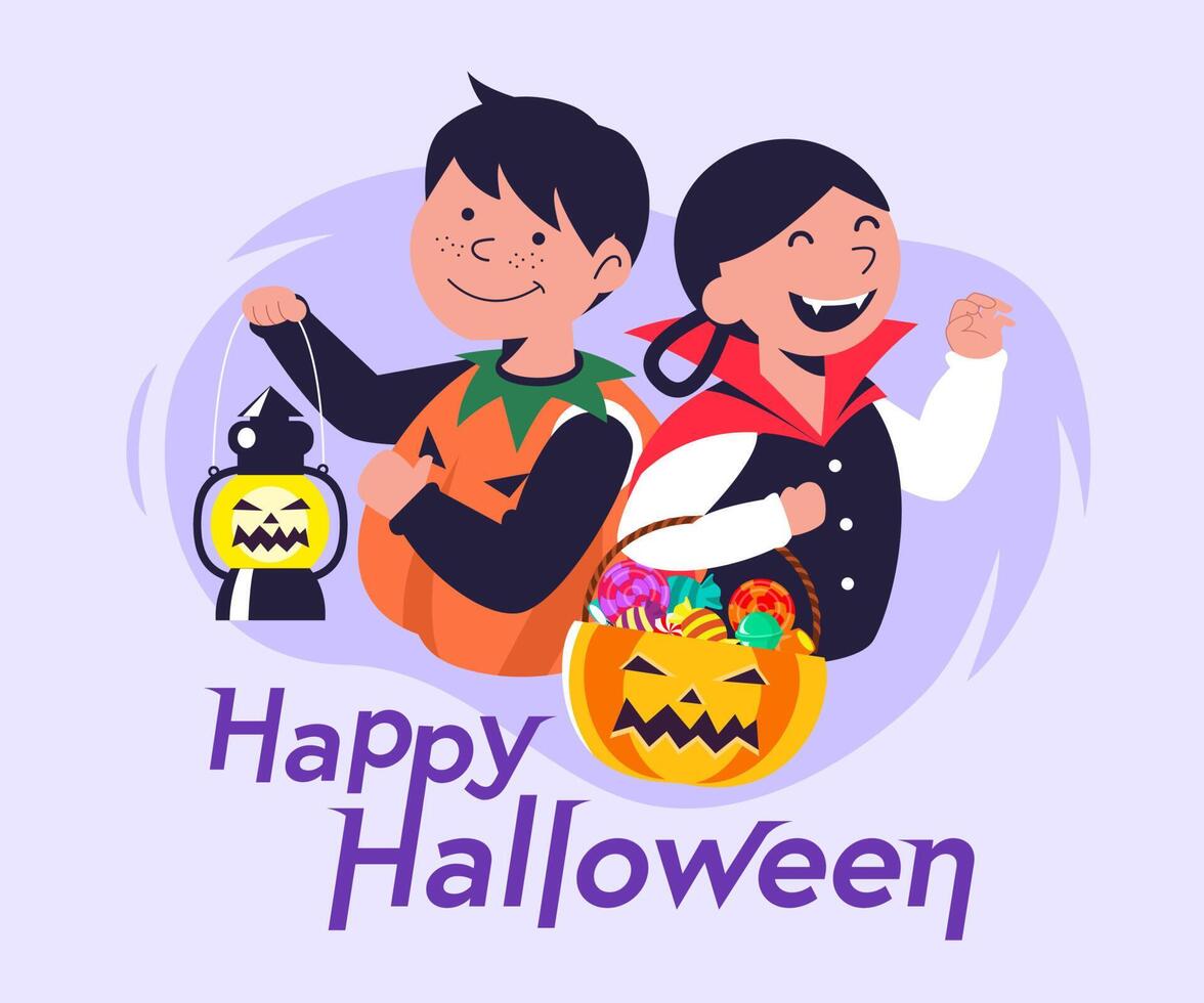 Vector illustration Happy Halloween trick or treat celebration with the characters for party invitation