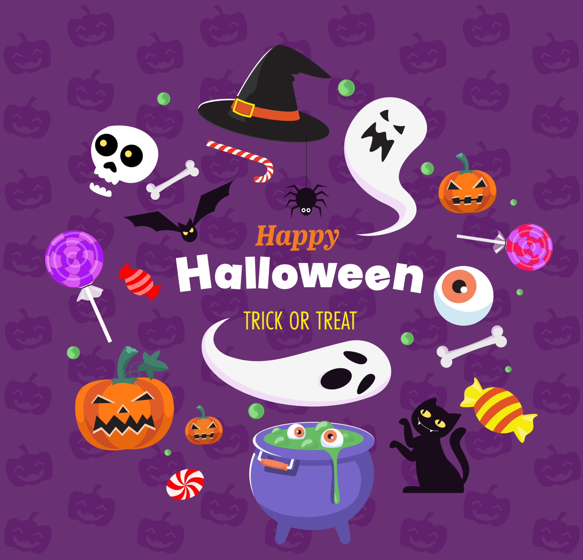 Vector illustration Happy Halloween trick or treat celebration with the ...