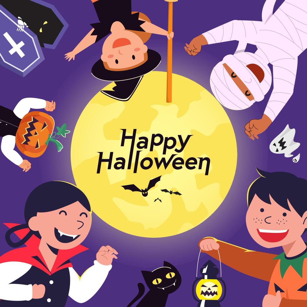 Vector illustration Happy Halloween trick or treat celebration with the characters for party invitation