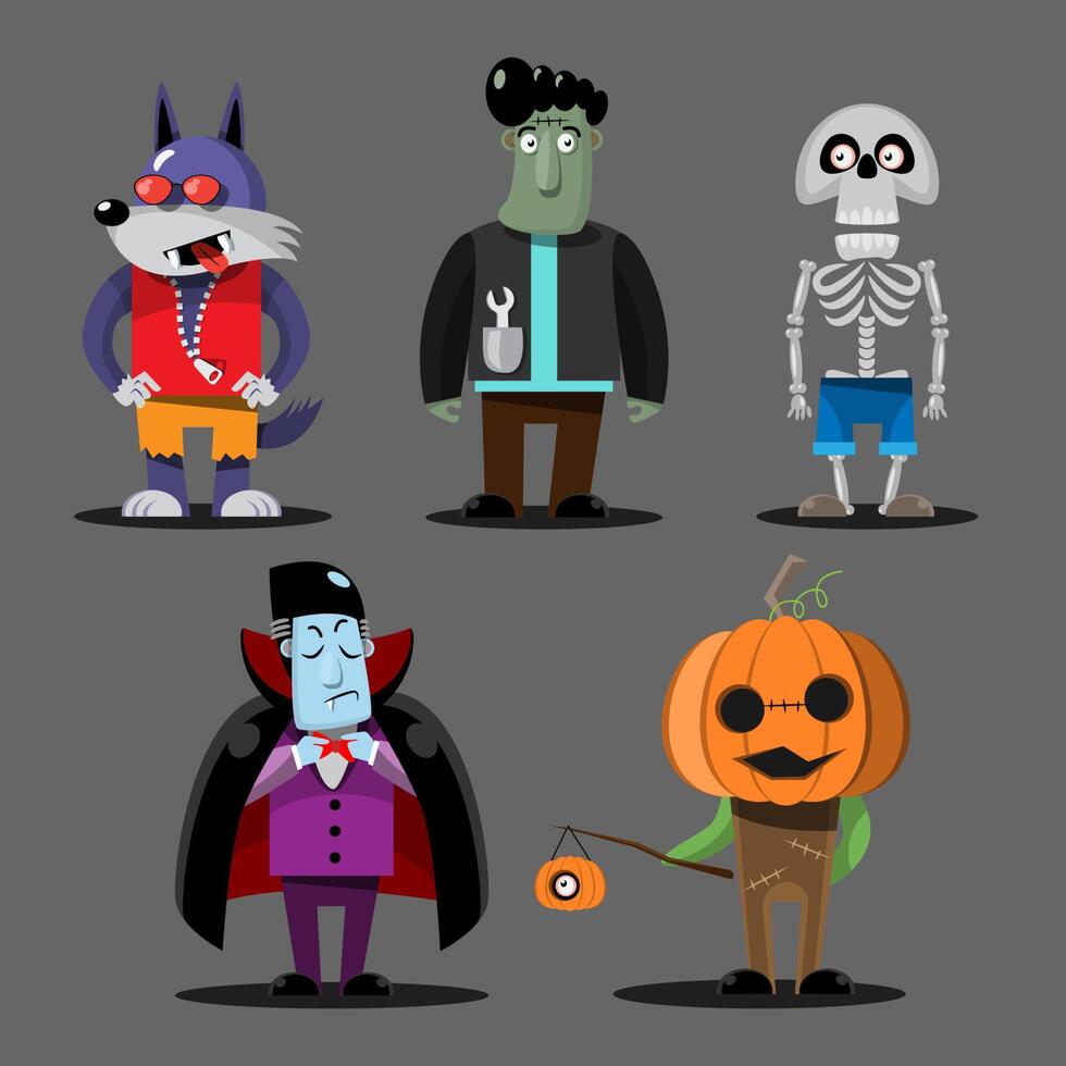 ilustración vectorial feliz celebración de truco o trato de halloween con los personajes para la invitación a la fiesta como afiche, pancartas, página web, volante, folleto, tarjeta vector