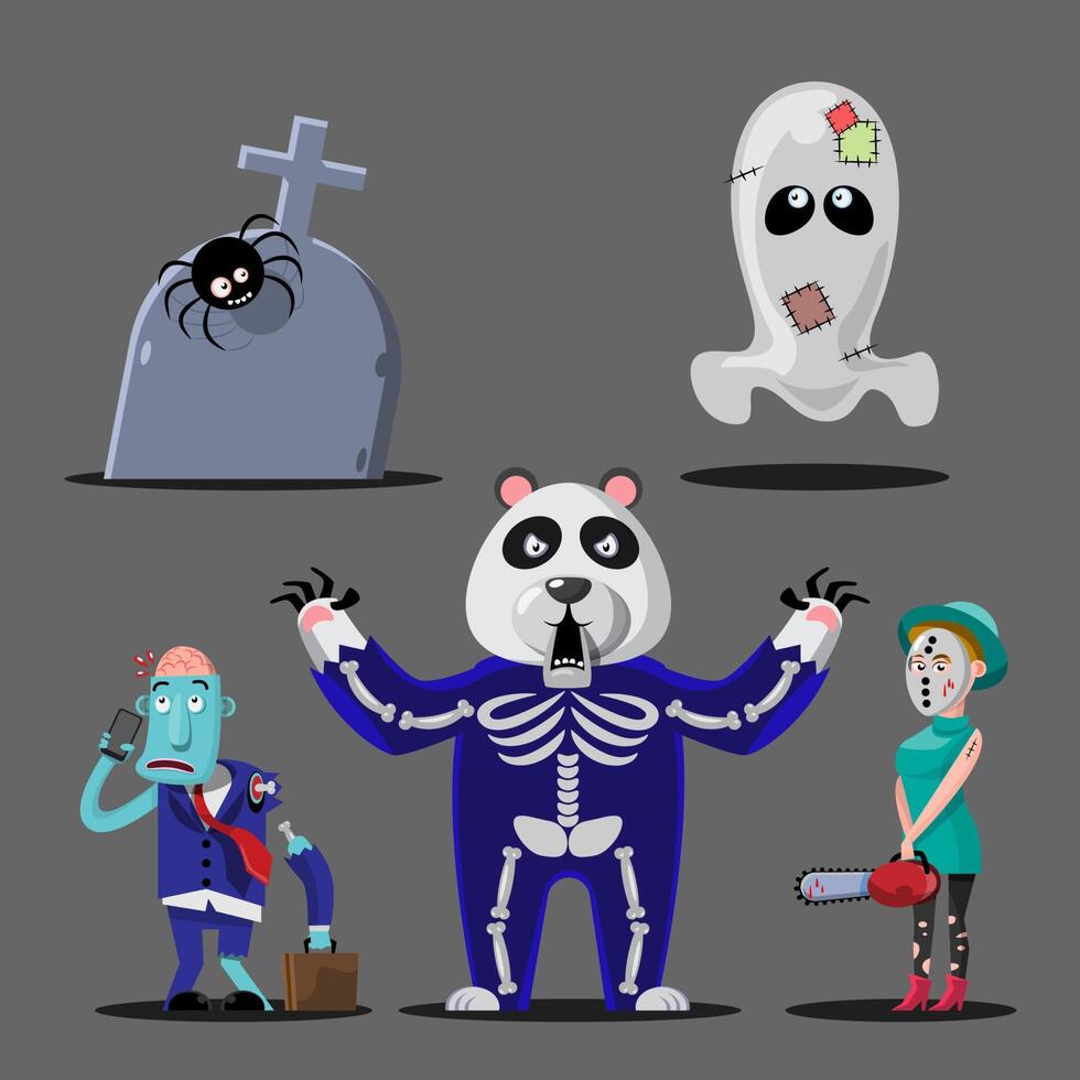 ilustración vectorial feliz celebración de truco o trato de halloween con los personajes para la invitación a la fiesta como afiche, pancartas, página web, volante, folleto, tarjeta vector