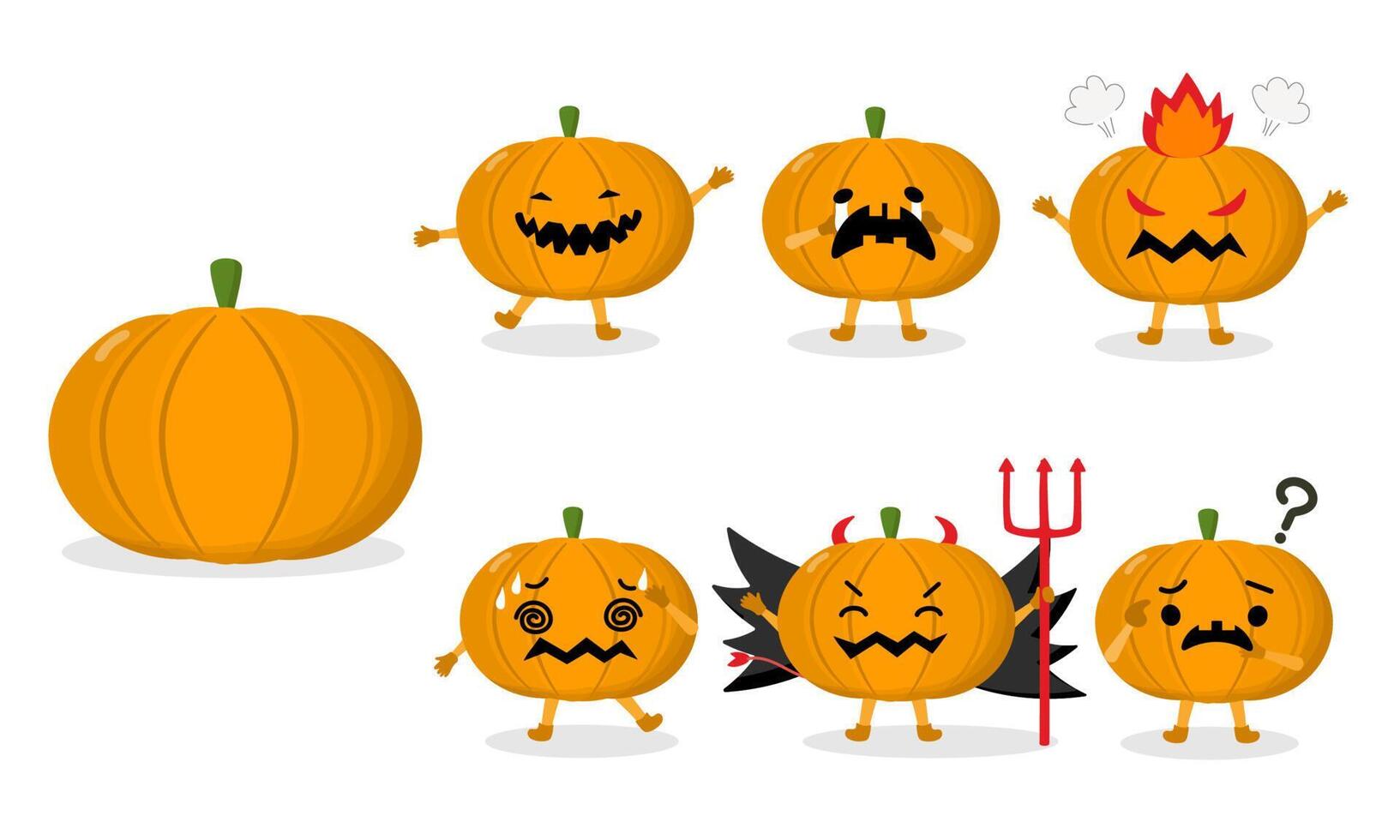 personaje de calabaza vectorial o mascota en diferentes poses y actividades vector