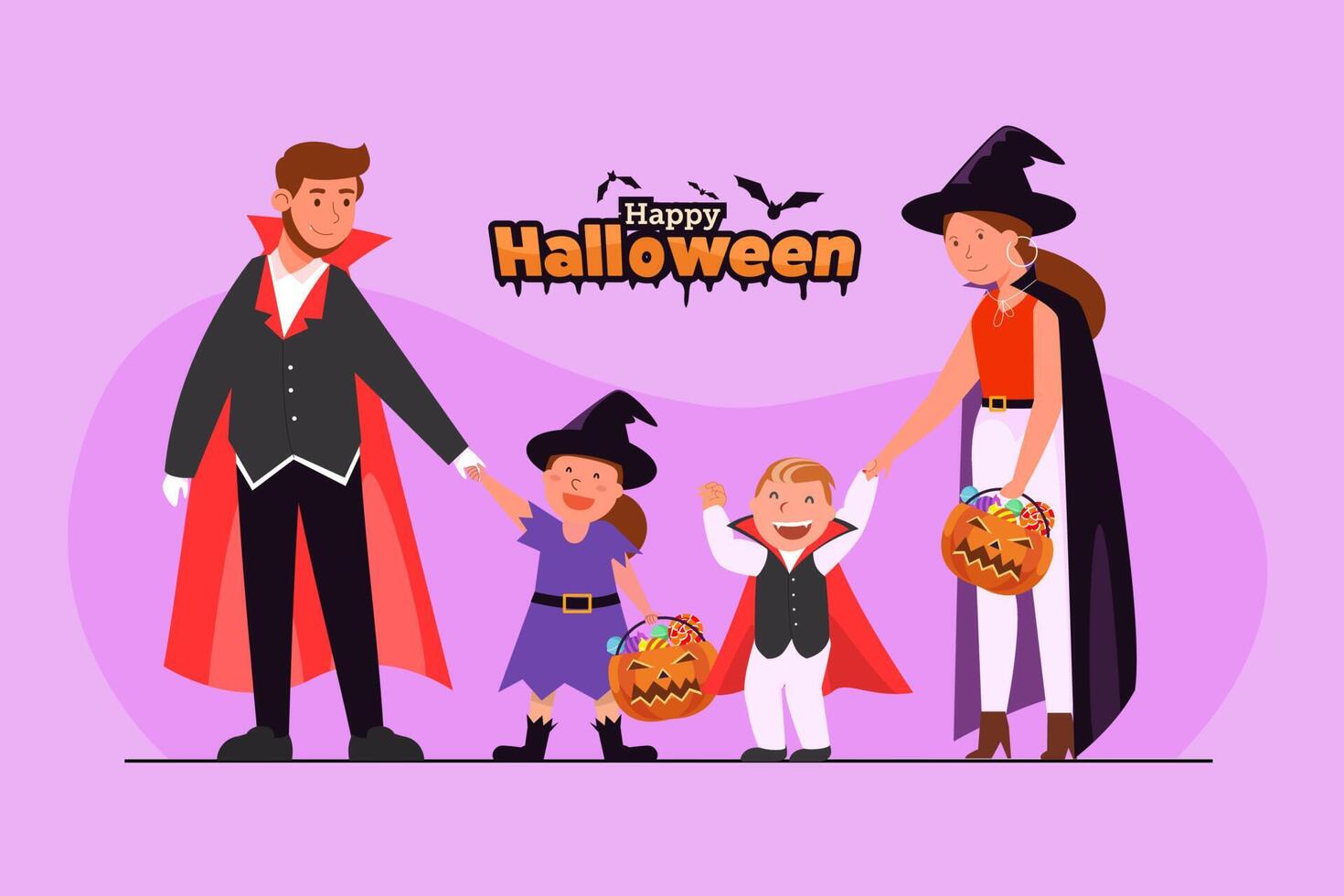 Vector illustration Happy Halloween trick or treat celebration with the characters for party invitation