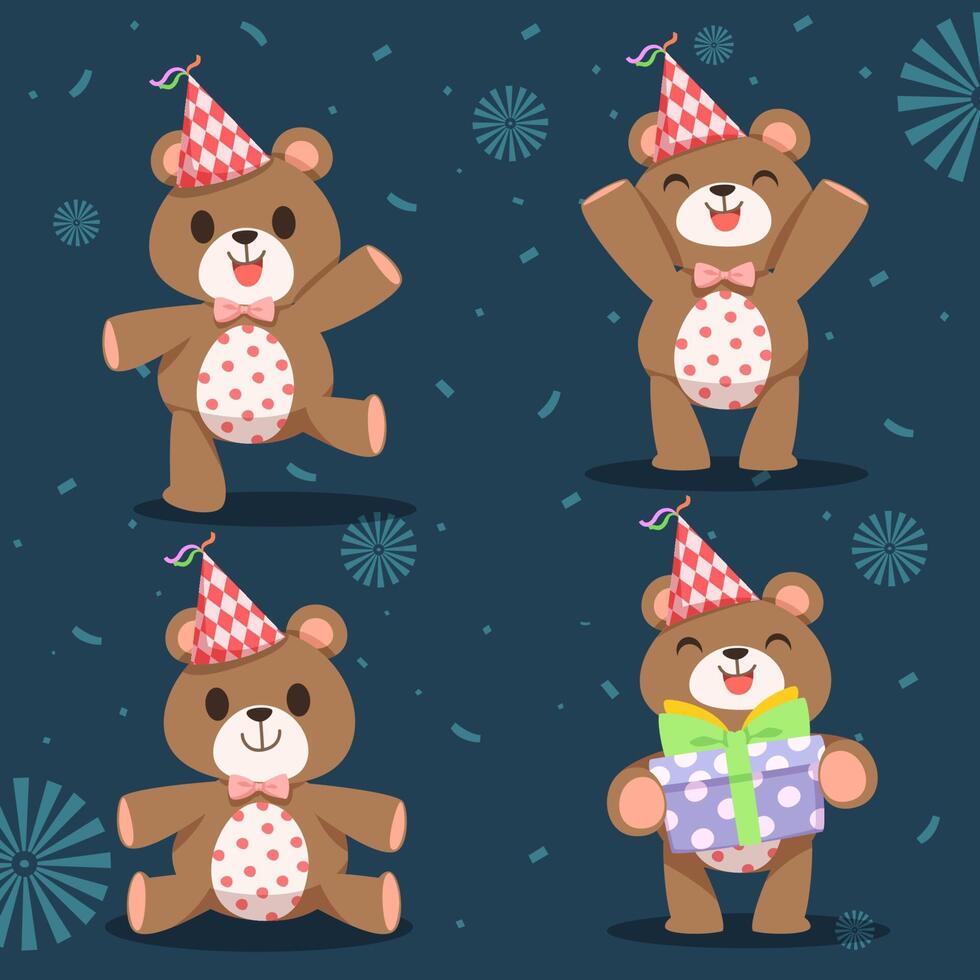 Cute bear design element for invitation card, party, animal lover, New Year's, Christmas, birthday parties and children's parties. Happy new year banner and new year gift. vector