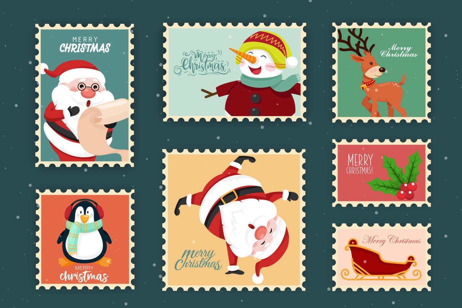 stamp collection with merry christmas object vector