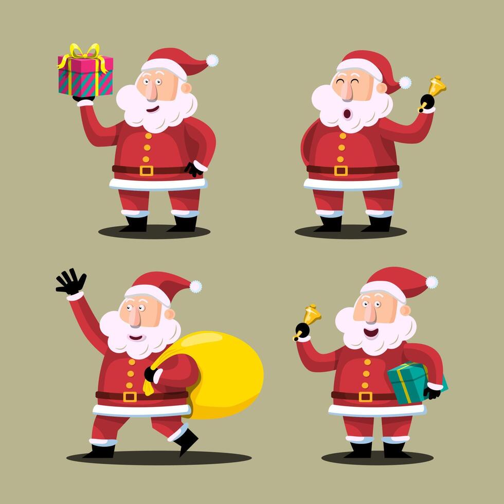 Santa Claus characters in various poses and scenes. vector