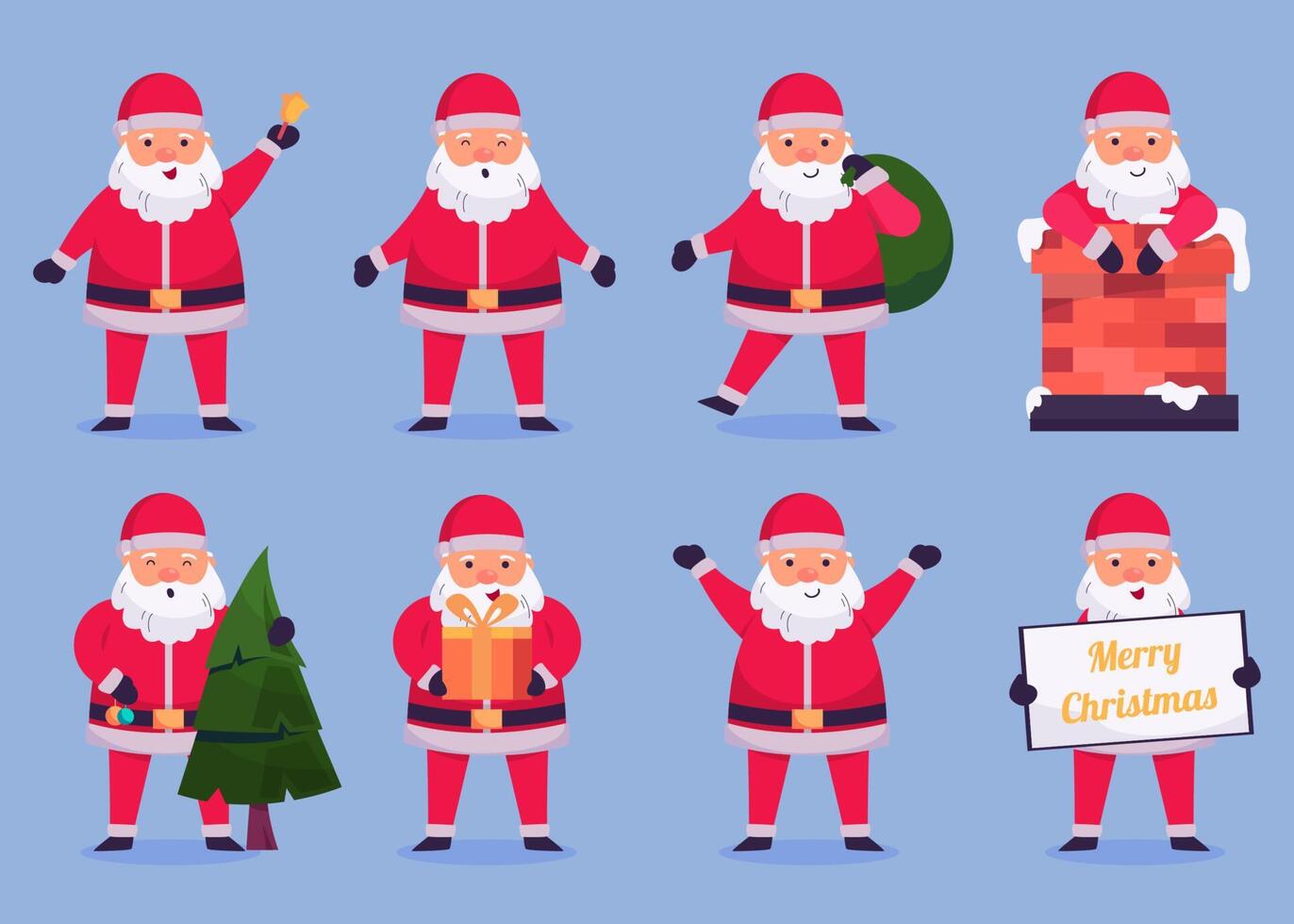 personajes de santa claus en varias poses y escenas. elemento recortado de feliz navidad vector