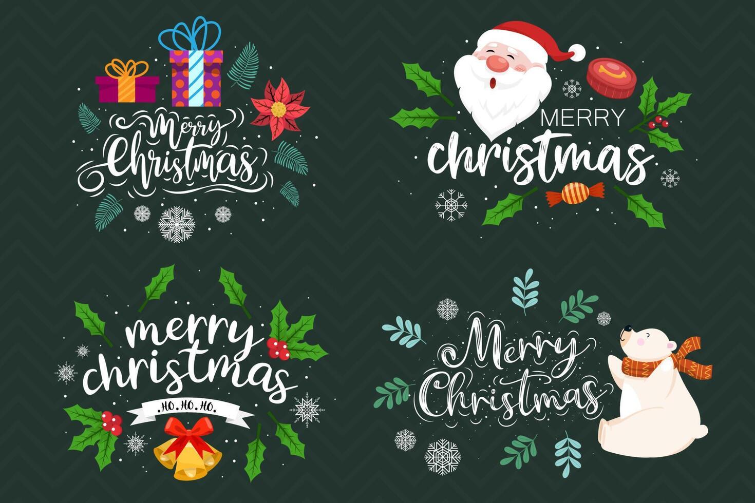 Vector Merry Christmas Labels  Badges with calligraphy ornate ornament.