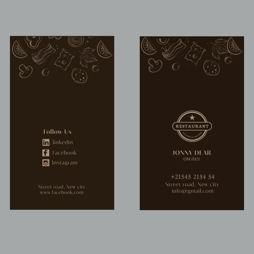 Unique restaurant business card design template , Food industry visiting card design free vector