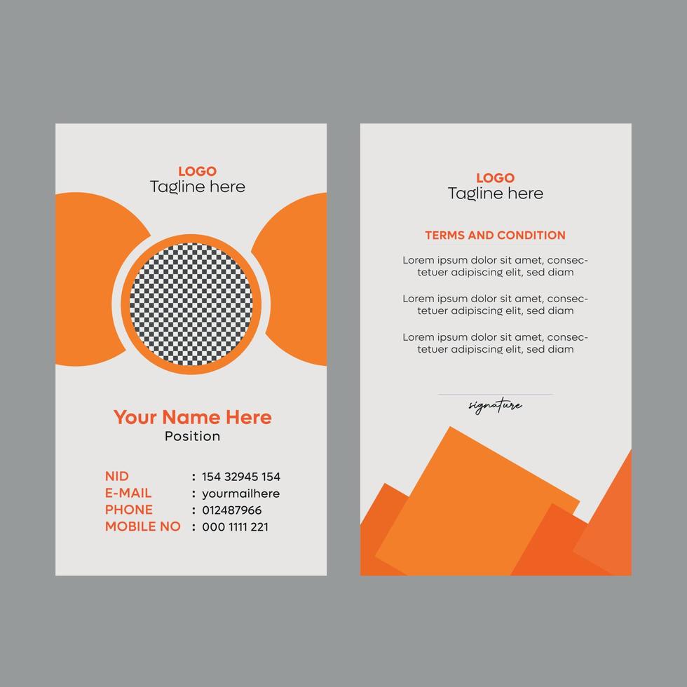 plantilla de diseño de tarjeta de identificación naranja premium, diseño de tarjeta de identidad creativa, diseño de tarjeta de identificación de empleado, vector libre de tarjeta de identificación de estudiante